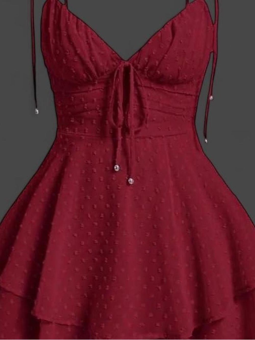 Women's Burgundy Swiss Dot Tie-Front Mini Dress